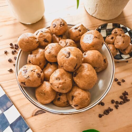 edible no bake cookie dough balls in a bowl