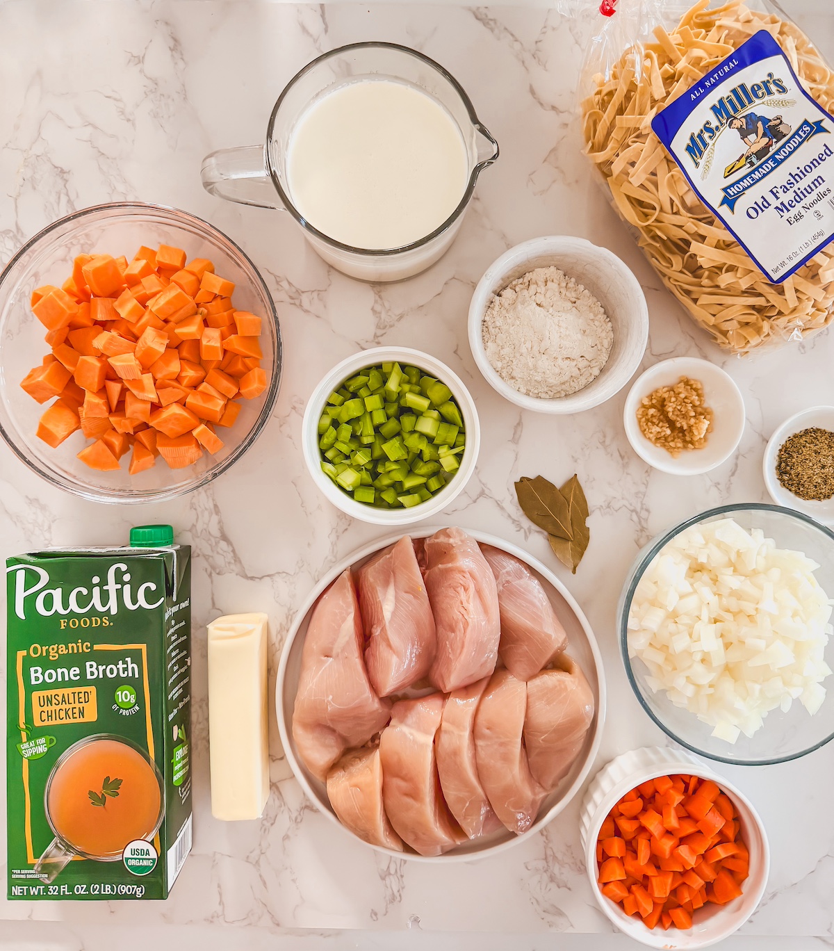 ingredients for creamy chicken noodle soup