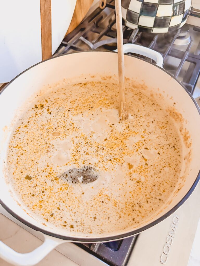 cream added to dutch oven