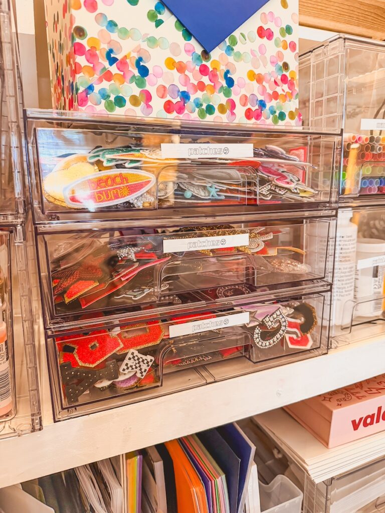 clear drawers close up with craft supplies