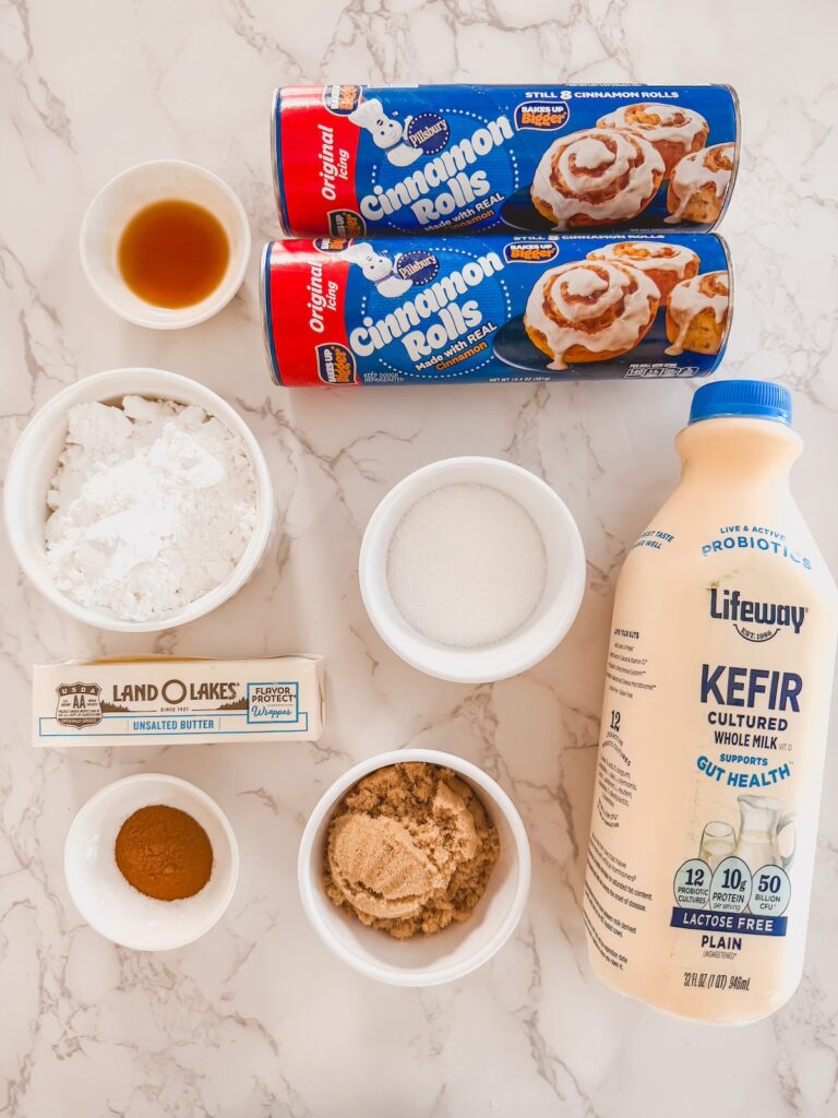 ingredients laid out for cinnamon roll bites