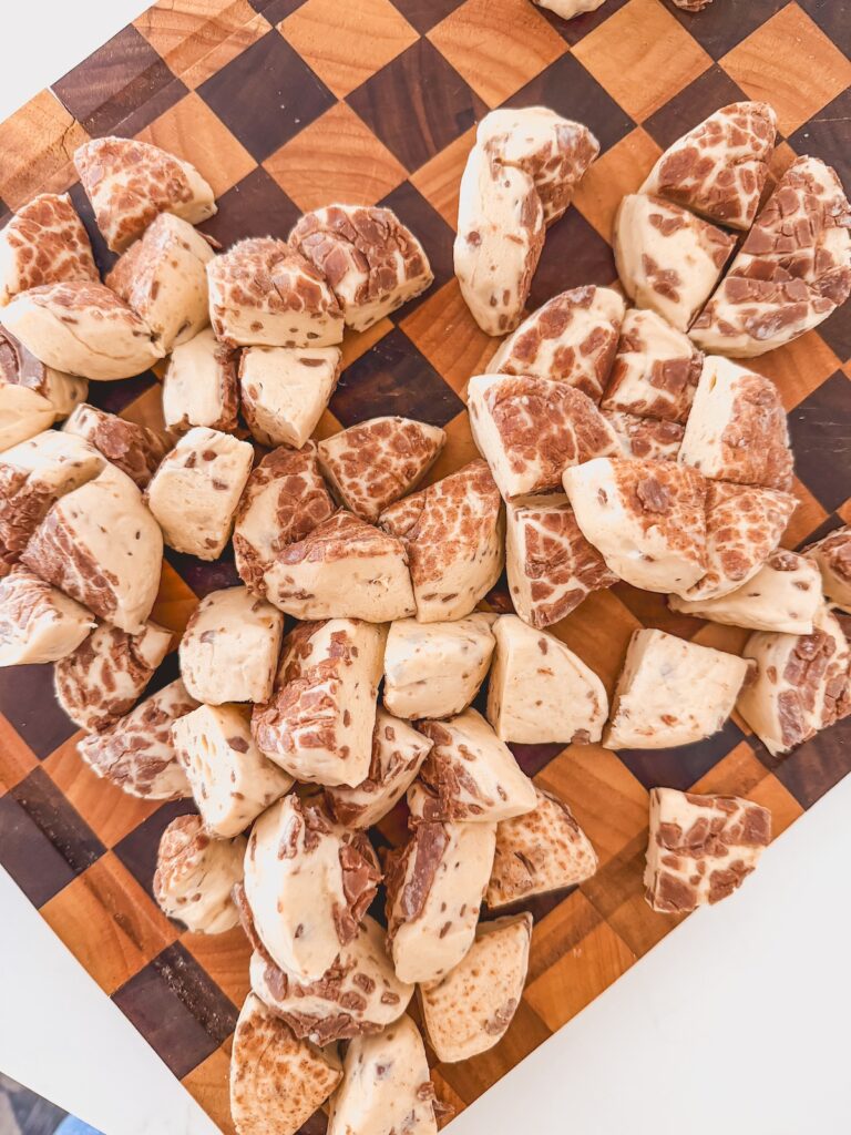 cinnamon rolls cut on cutting board