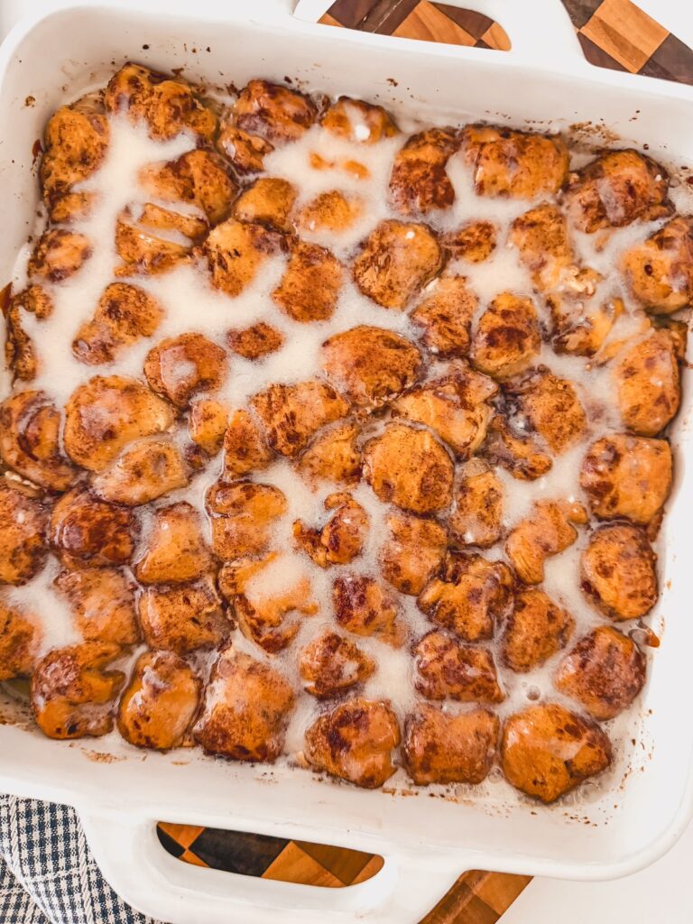 close up of cinnamon roll bites