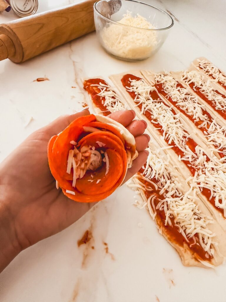 dough rolled up into rose shape