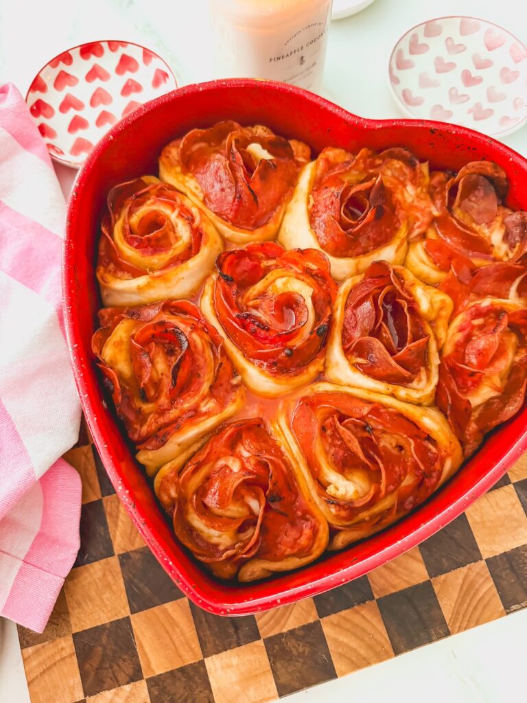 pizza roses cooked in heart shaped springform pan