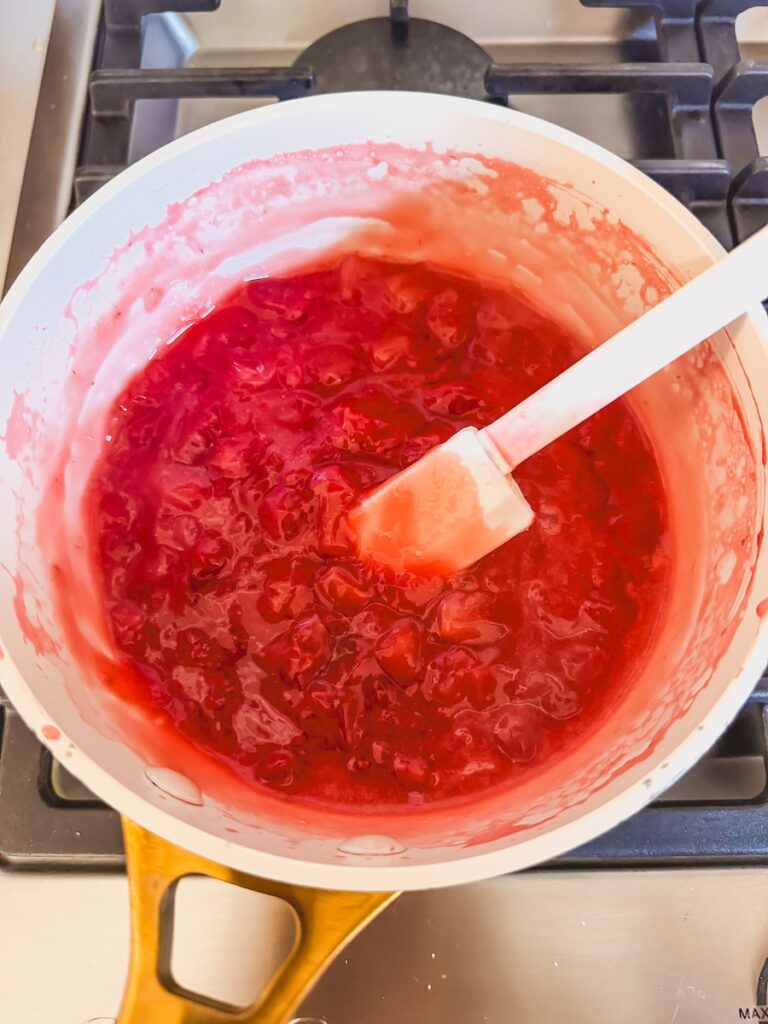 finished strawberry jam in saucepan