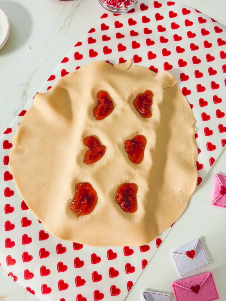 jam piped into heart mold