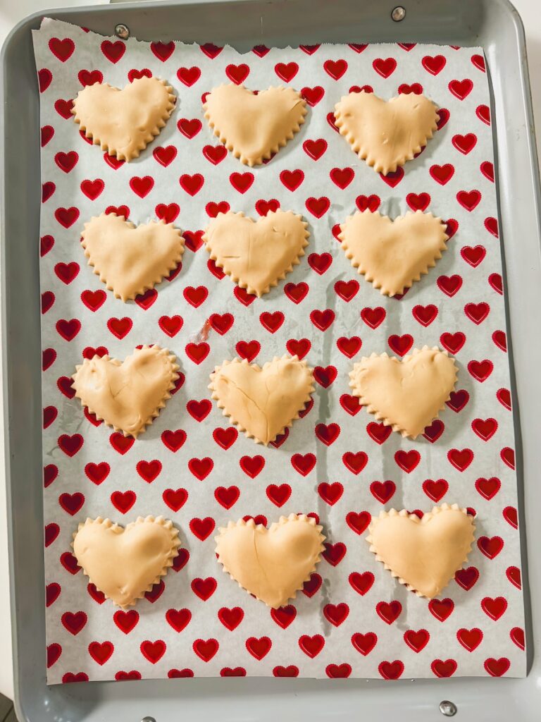 heart shaped cookies on baking dish