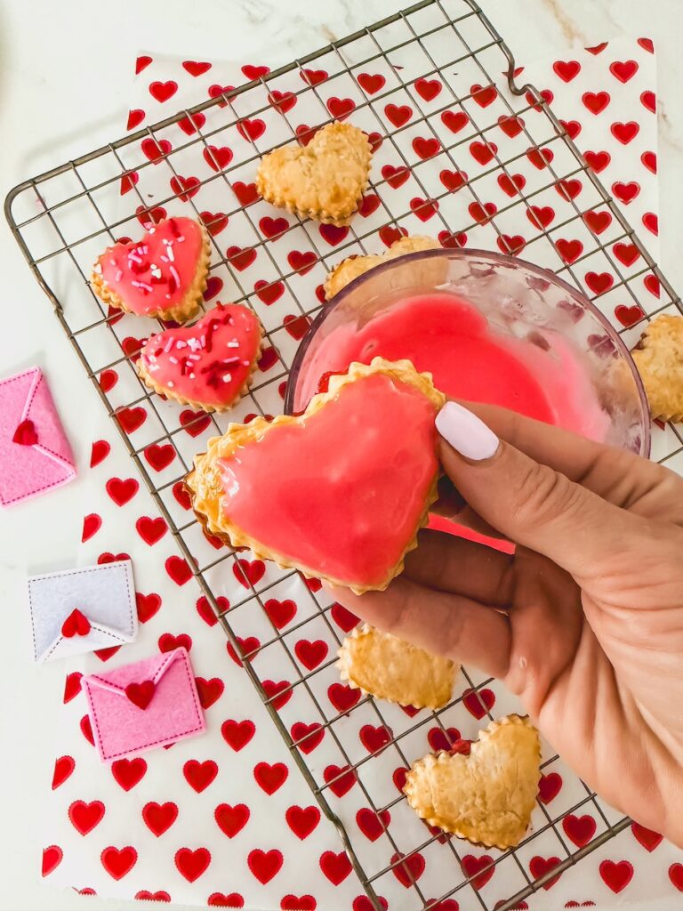 pink glaze on heart strawberry pop tart