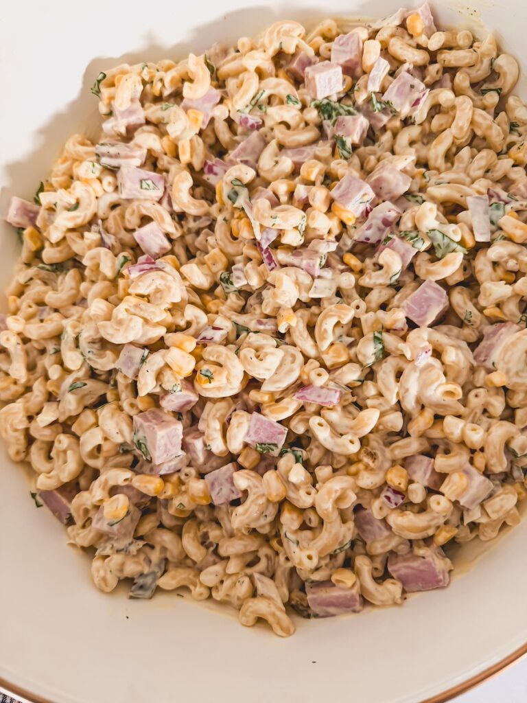 ham pasta salad in large bowl
