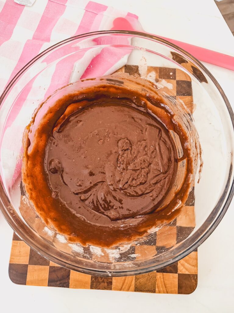 brownie mixture in glass bowl