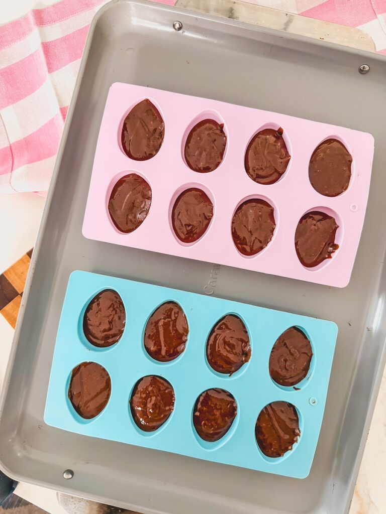brownie mixture in egg mold