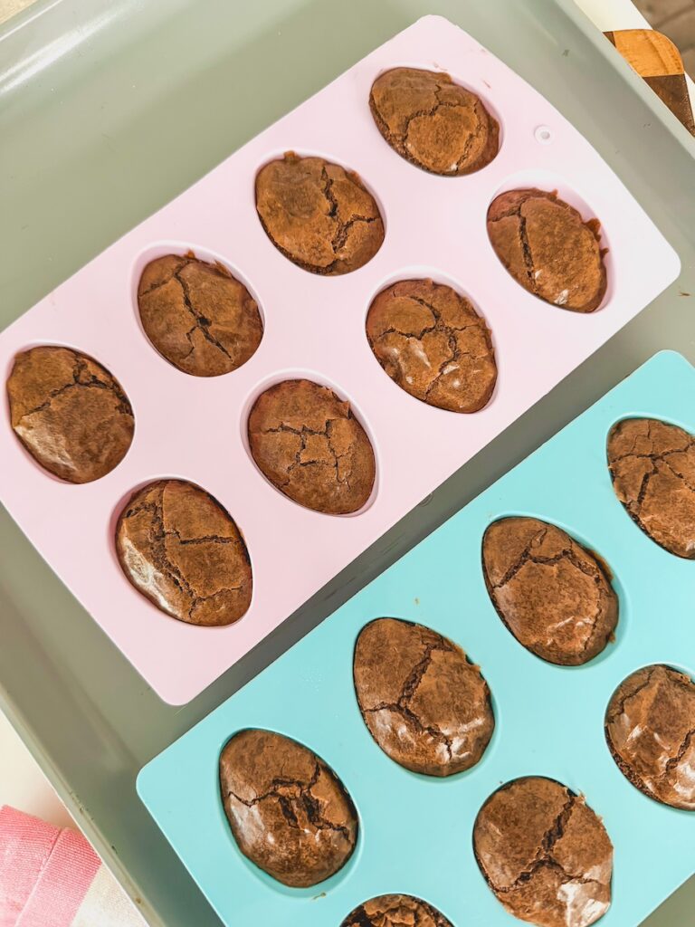 cooked brownies in egg mold