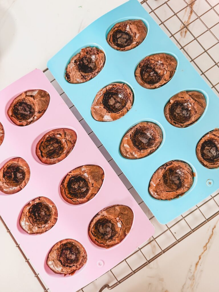 brownies in egg mold with indent for frosting