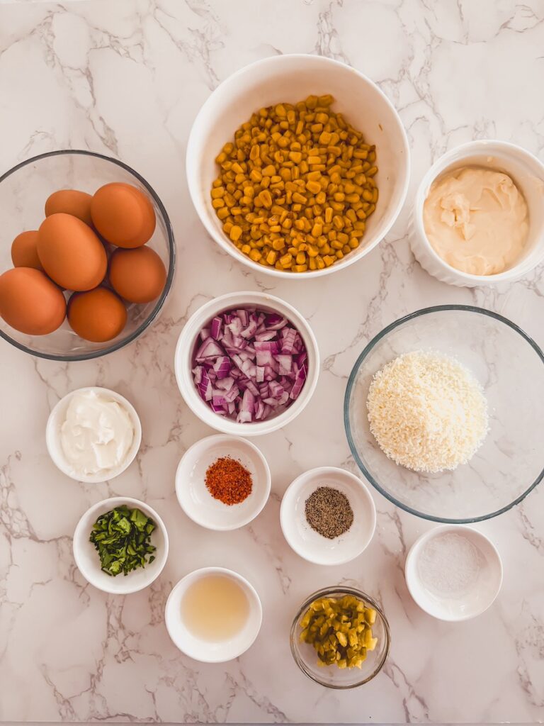 flatlay of ingredients for mexican street corn deviled eggs