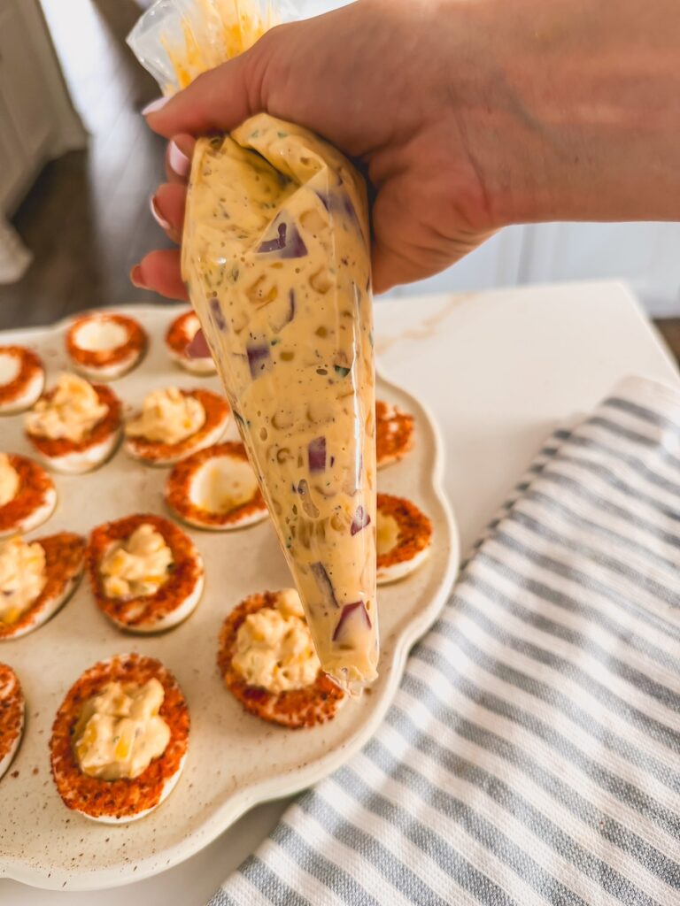 piping bag filled with egg mixture