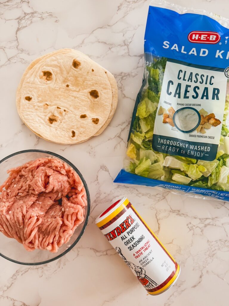 flat lay of ingredients for chicken caesar salad smashed tacos