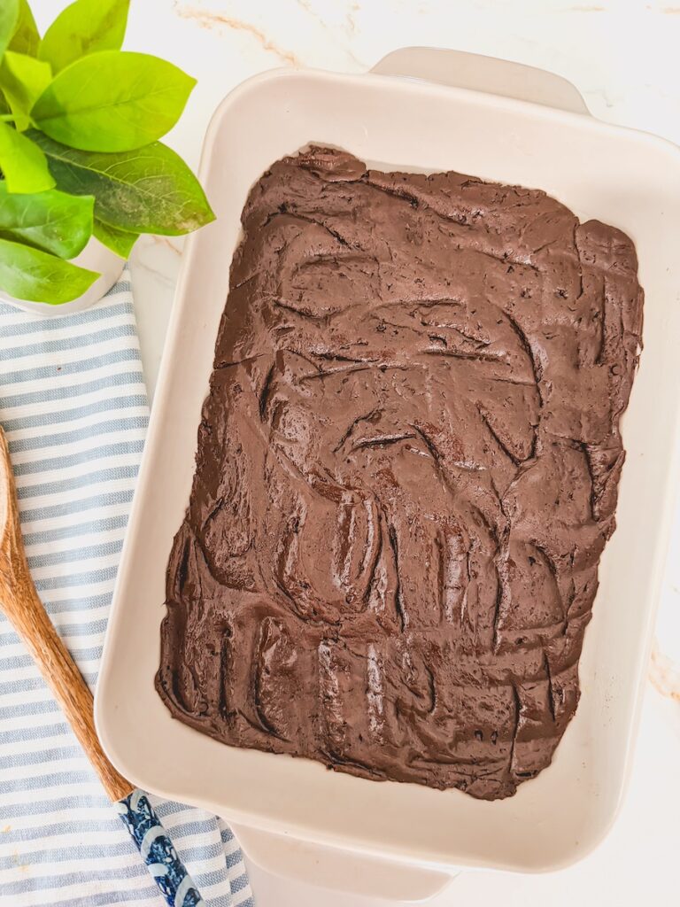 cake mix in baking dish