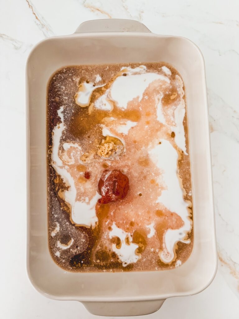 dumpling sauce in baking dish