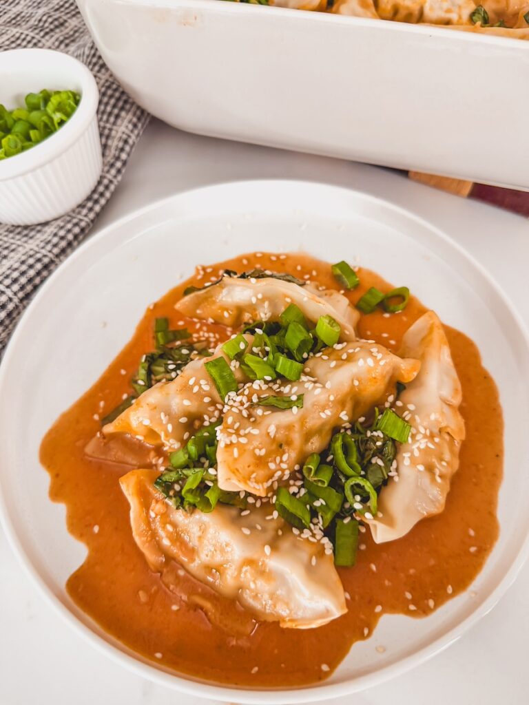 close up plate of dumpling bake