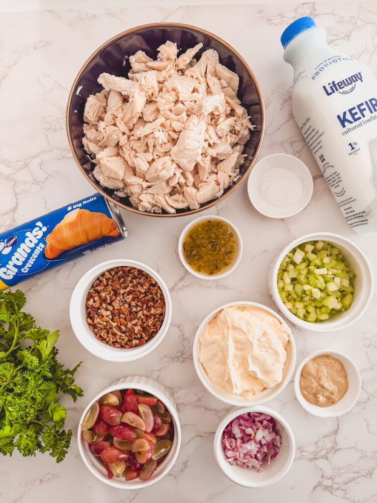 flatlay of ingredients for chicken salad