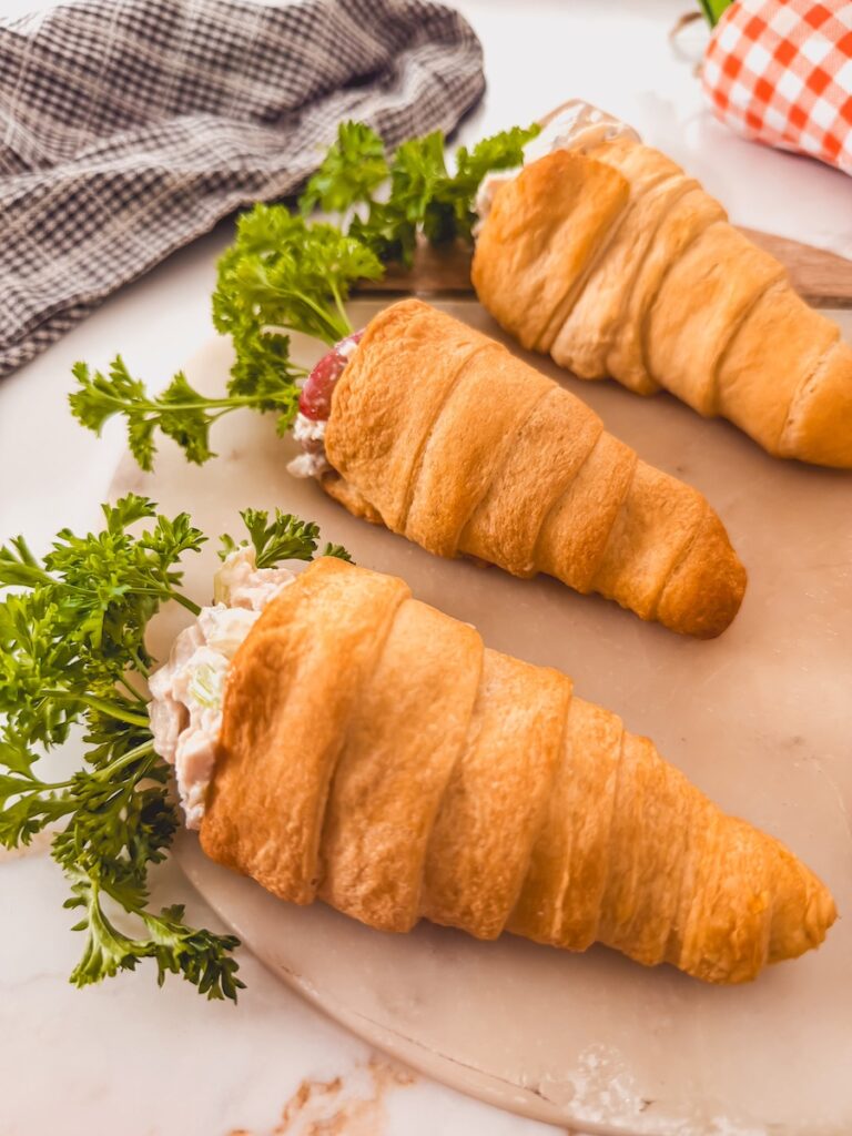 close up of chicken salad crescents