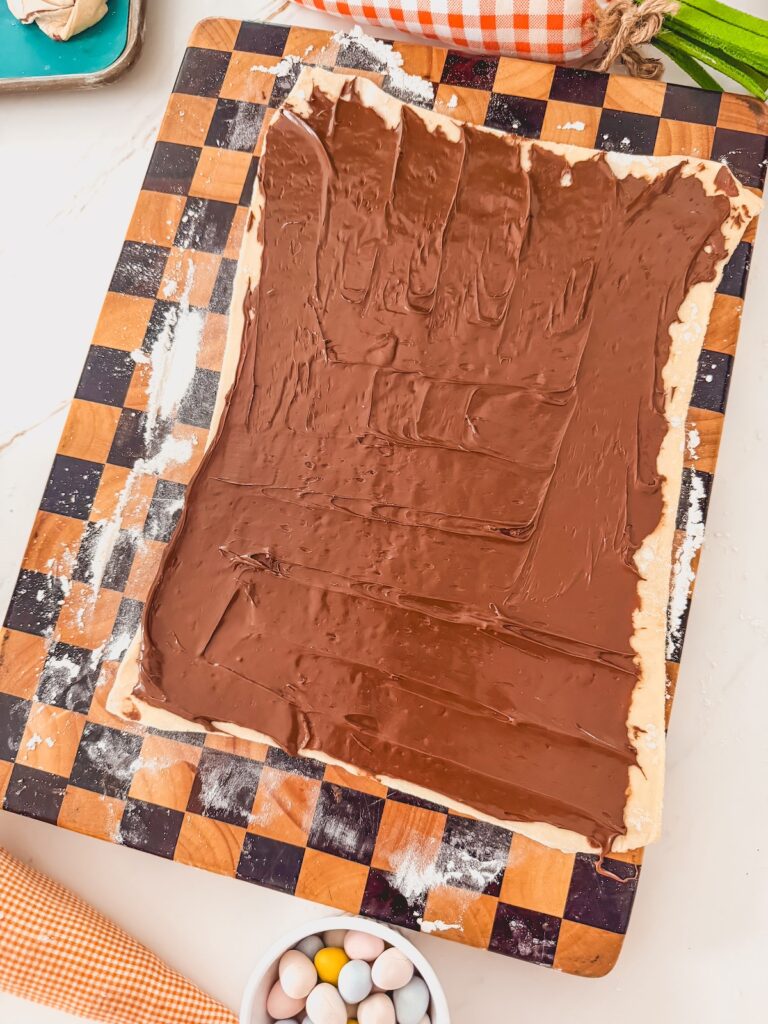 nutella on top of puff pastry sheet