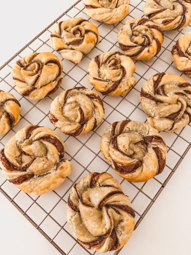puff pastry nest on baking rack 