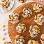 puff pastry nests on wood tray