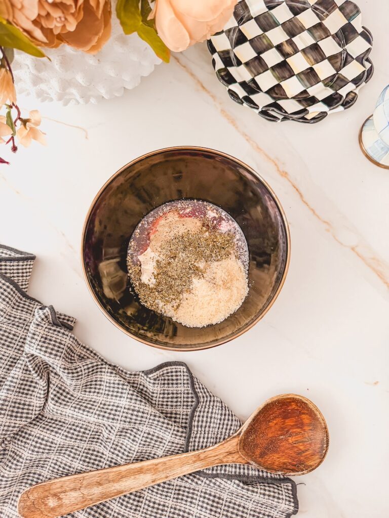 : creamy Italian grinder salad dressing made with mayo, parmesan, and red wine vinegar