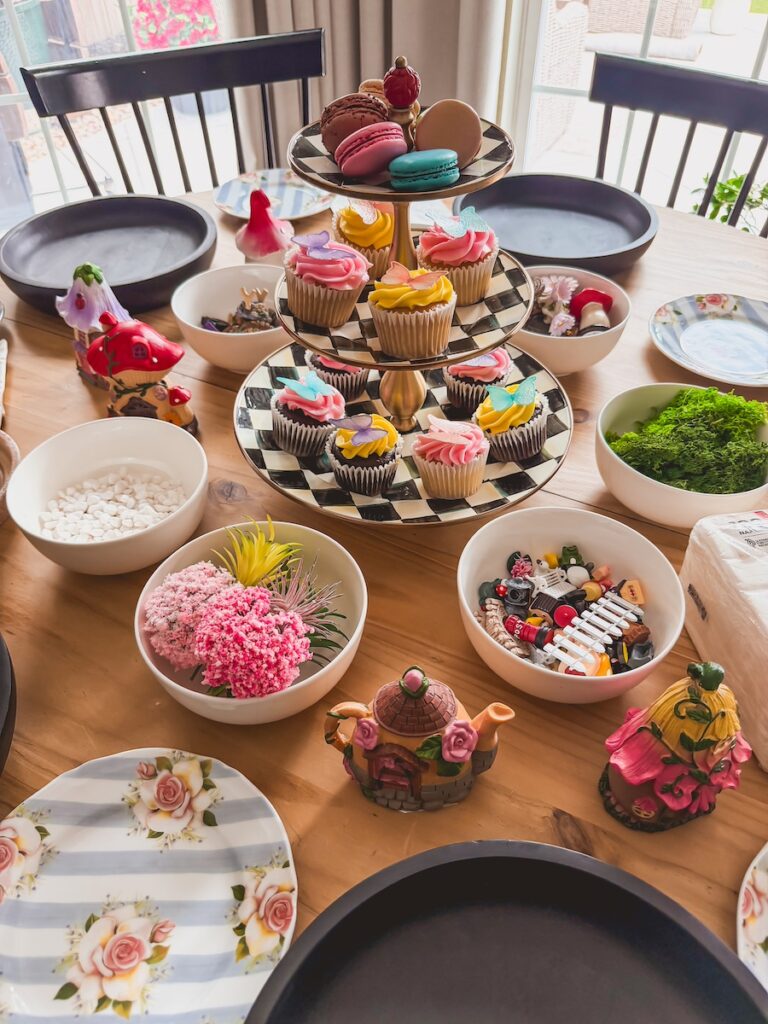 fairy houses and set up for fairy garden party