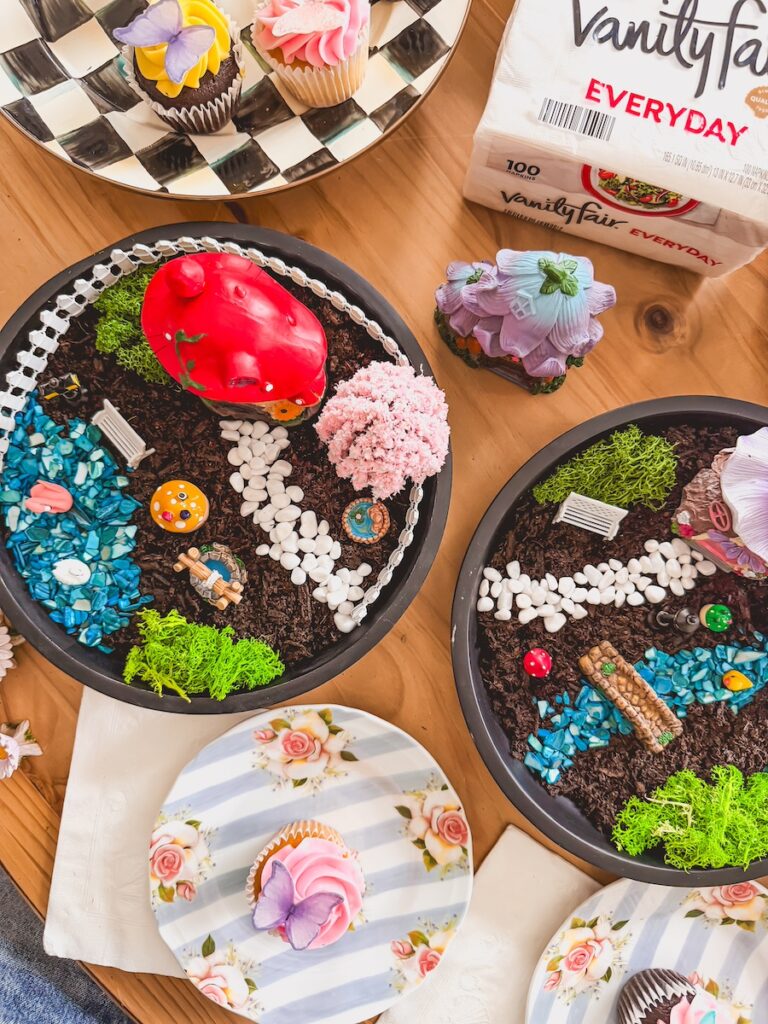 flatlay of fairy gardens finished