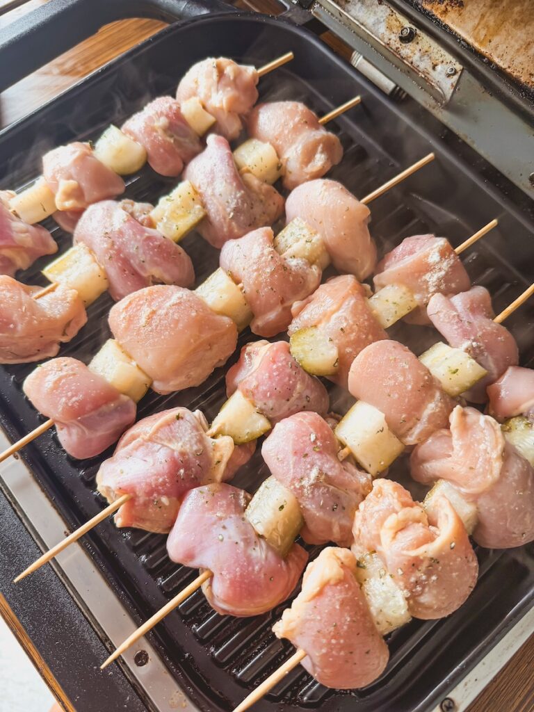 ranch pickle skewers on grill