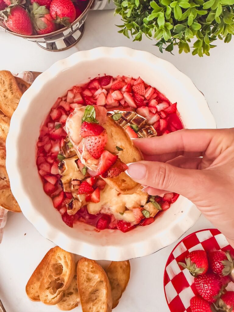 scoop of strawberry basil brie on bread