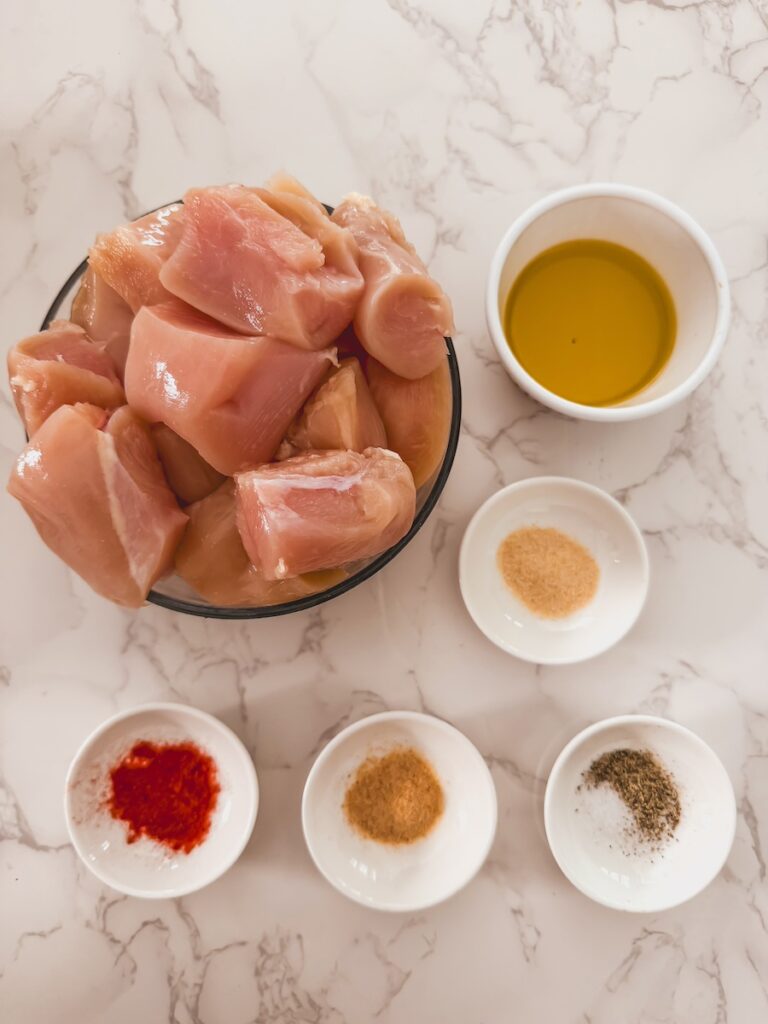 Ingredients for chicken skewers.