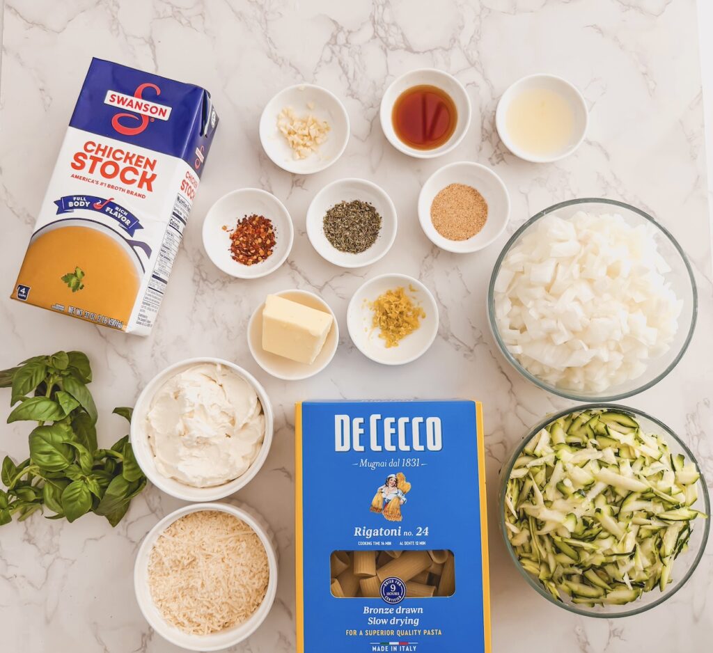 Ingredients for lemon zucchini pasta.