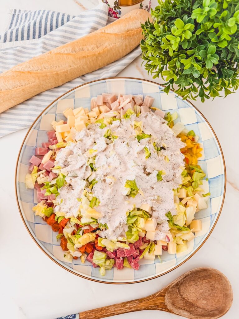 dressing poured over italian hoagie dip