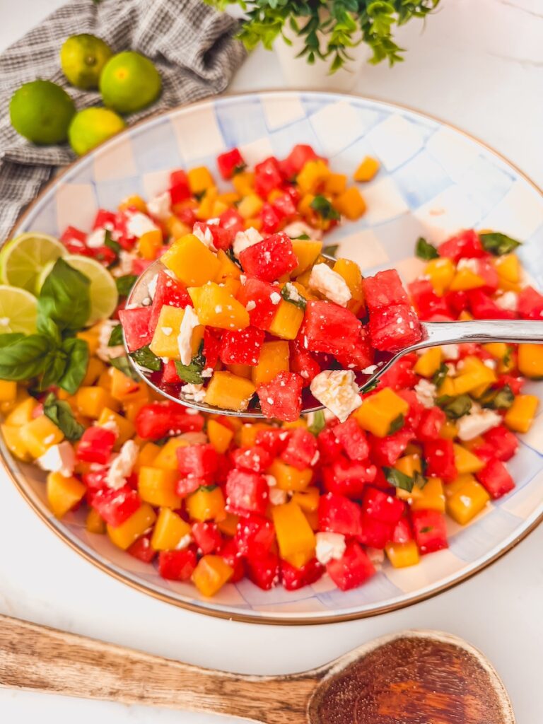 spoon full of watermelon peach summer side salad
