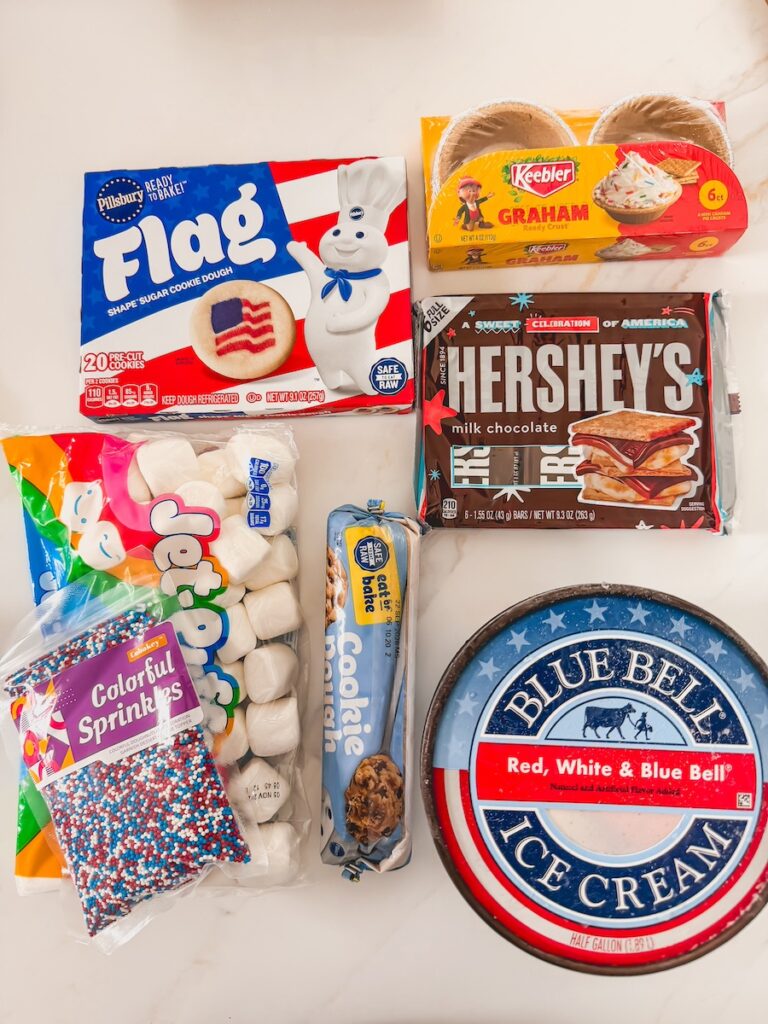 flatlay of ingredeints for skillet smores cookies with ice cream and sprinkles