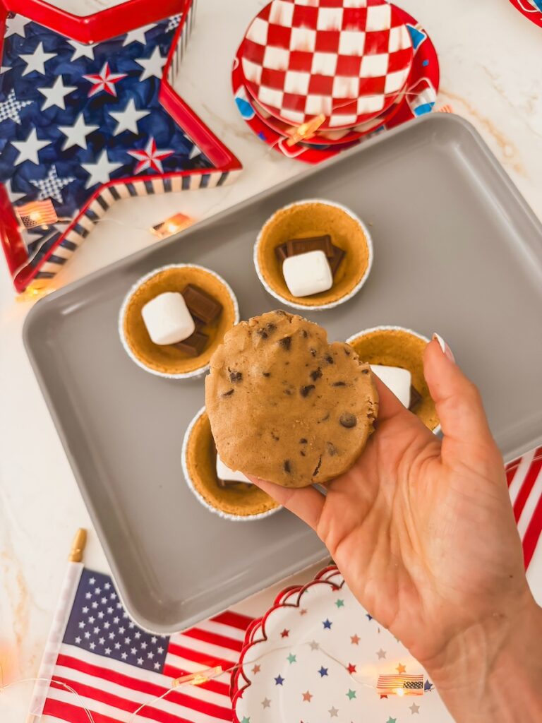 rolled out cookie dough for skillet smores