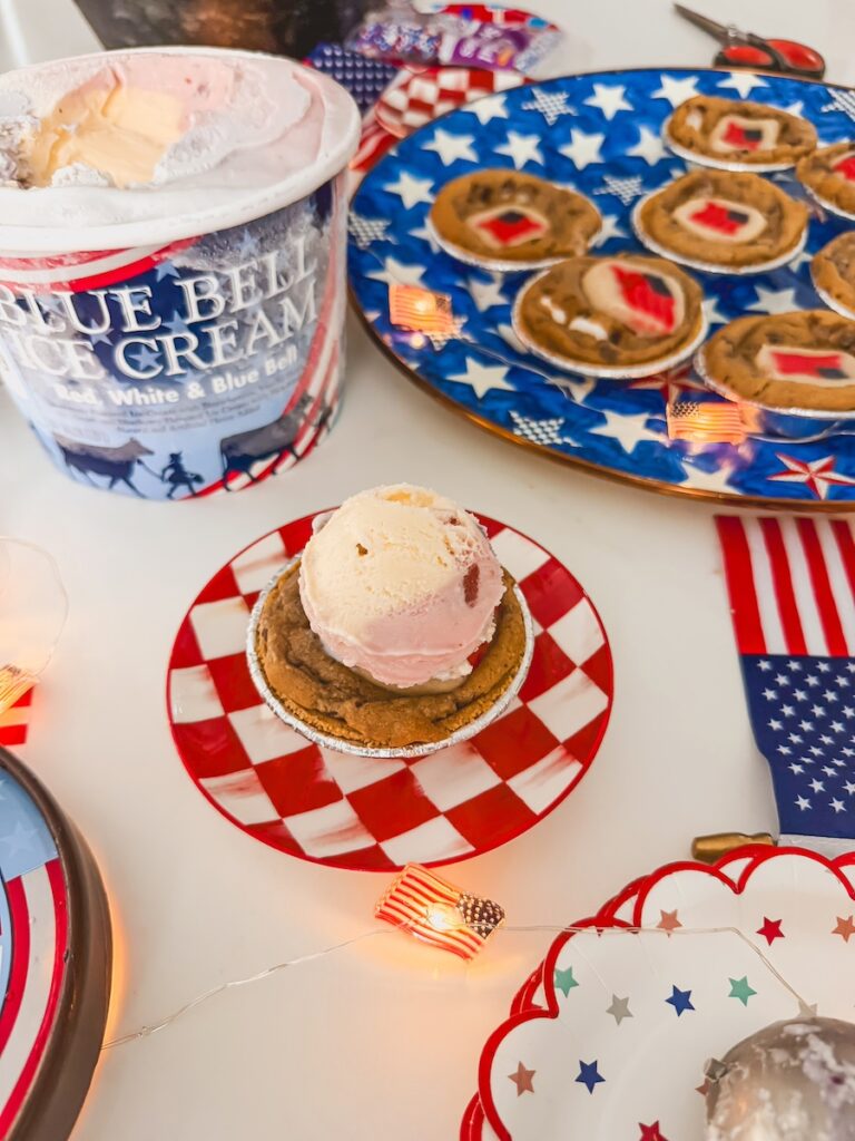 ice cream on top of skillet smore cookie