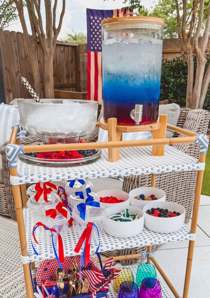 close up of patriotic drink bucket station