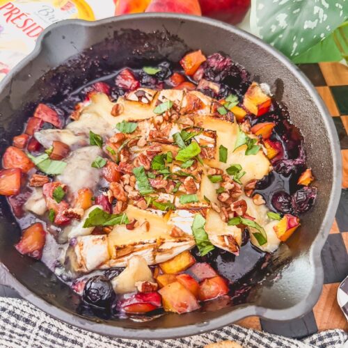 easy summer grilled appetizer blueberry and peach grilled brie
