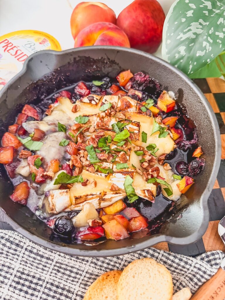 easy summer grilled appetizer blueberry and peach grilled brie