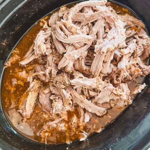 slow cooker bbq pulled pork shredded into big pieces
