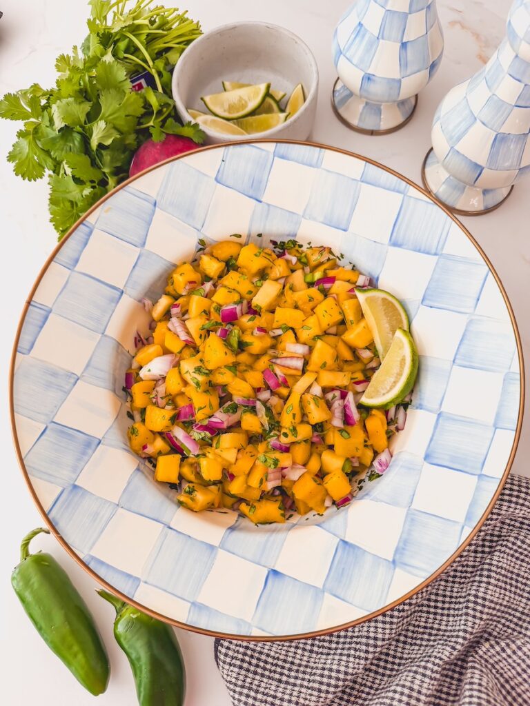 bowl of mango peach salsa 