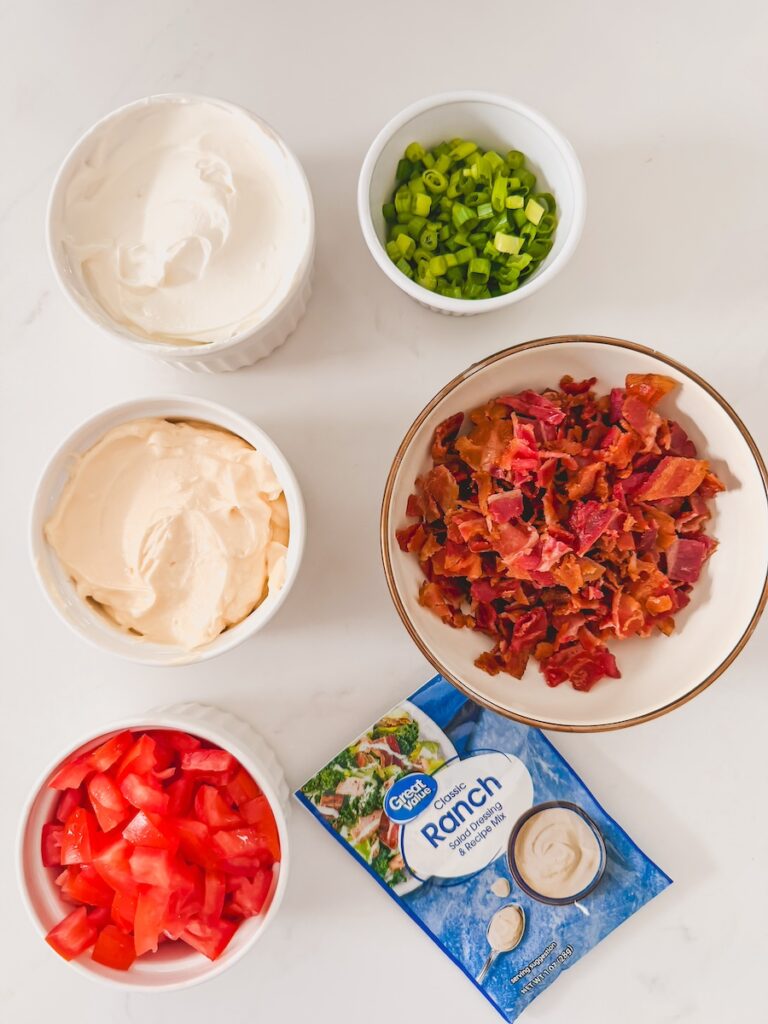 blt dip ingredients on counter