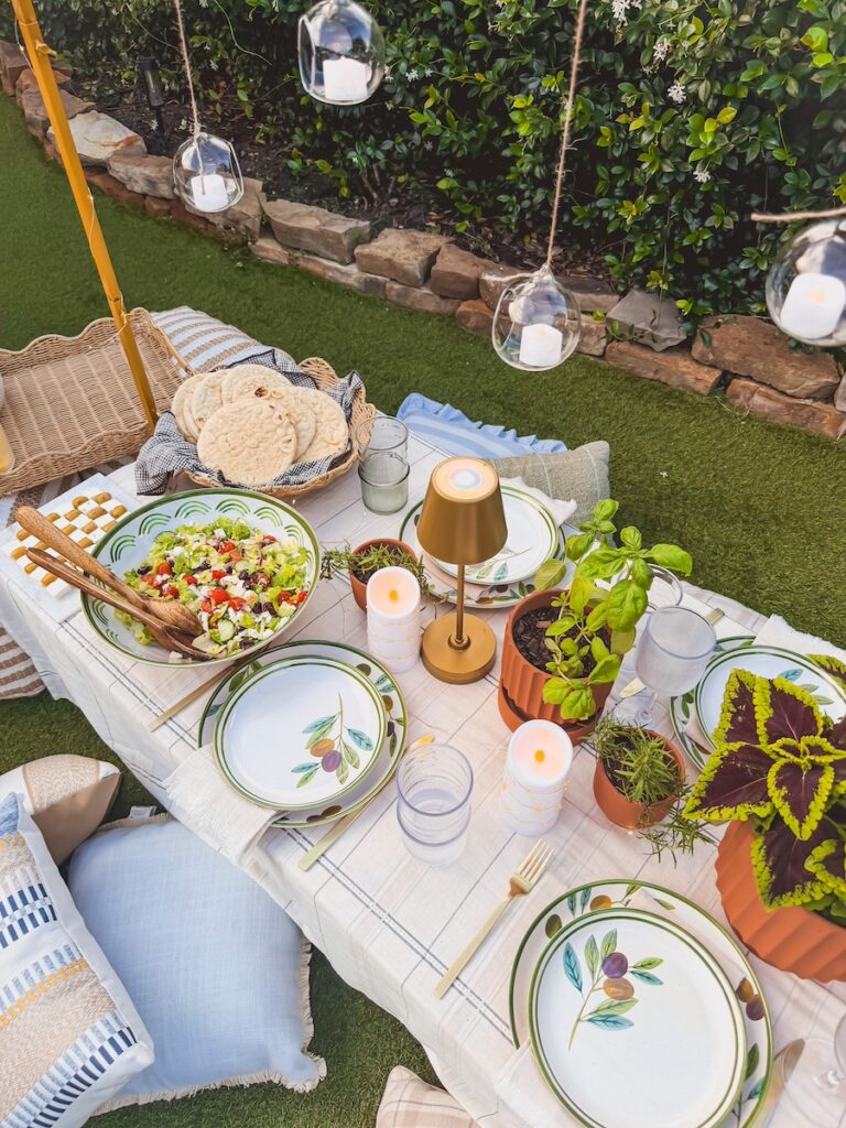 outdoor dinner party table set up