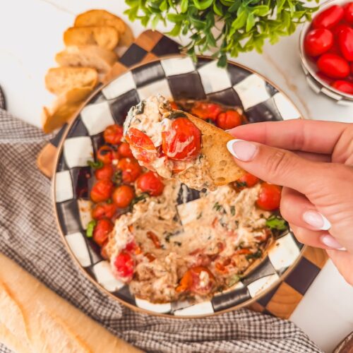 boursin dip spread on crostini for easy appetizer