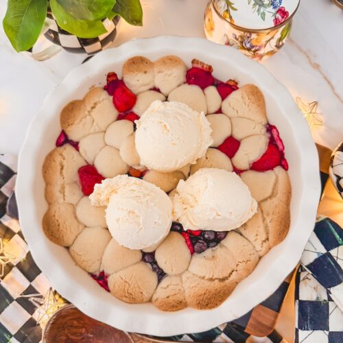 berry pie with sugar cookies and frozen berries topped with icecream